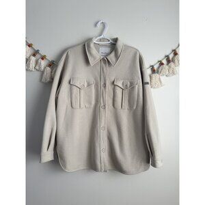 Max Mara Leisure Zigano Shirt Jacket Cotton Blend Big Logo Fleece Neutral Relax